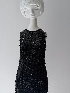 DKNY Black Sequin Sheath Dress - Elegant Sleeveless Evening Dress